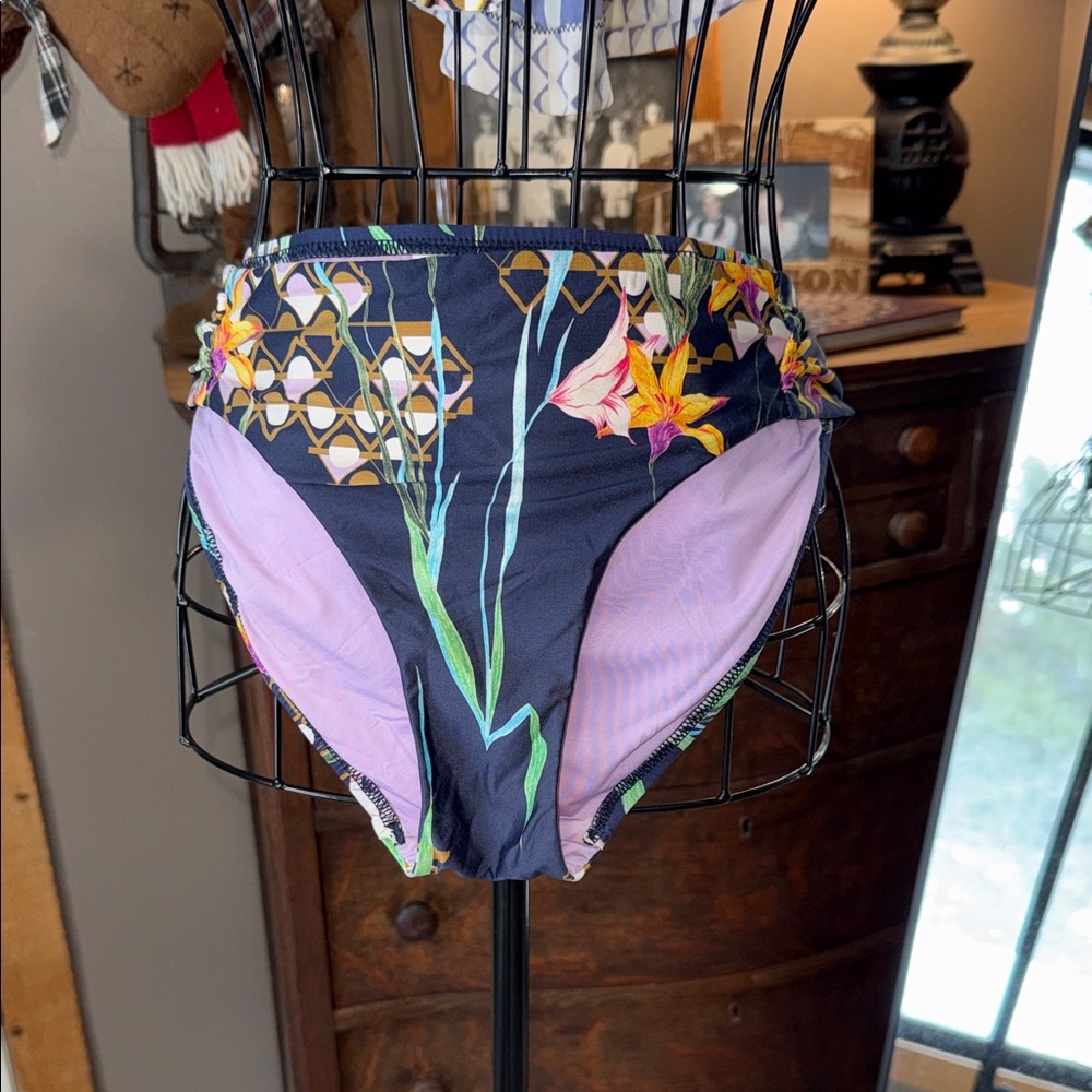 Trina Turk Navy Floral Off-Shoulder Bikini with Lilac Lining - Picture 4 of 8